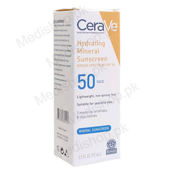 CeraVe Hydrating Mineral Sunscreen SPF 50 for Face | Lightweight Daily Sun Protection